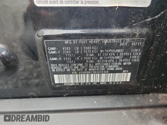 2011 Subaru Outback Limited Power Moon with VIN 4S4BRBKC9B3420368, listed as a Copart auction lot 63972425 with 154,504 mi miles and Salvage title. Bid and sale history available at DreamBid. Image 13.