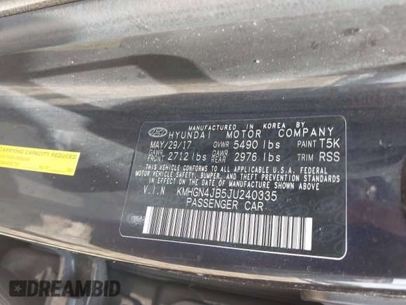 2018 Genesis G80 Sport with VIN KMHGN4JB5JU240335, listed as a IAAI auction lot 30532553 with 65,208 mi miles and . Bid and sale history available at DreamBid. Image 9.