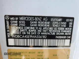 1991 Mercedes-Benz 560 с VIN WDBCA45E9MA556182, выставлен на аукционе Copart как лот 59515355 с пробегом 166 630 миль миль и Чистый • Clean title. История ставок и продаж доступна на DreamBid. Изображение 12.