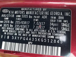2019 Kia Sorento L with VIN 5XYPG4A35KG512845, listed as a IAAI auction lot 41716900 with 90,950 mi miles. Bid and sale history available at carsss.com. Image 9.