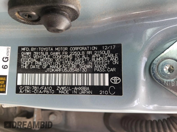 2018 Toyota Prius Two with VIN JTDKARFU5J3548130, listed as a Copart auction lot 81244654 with 172,126 mi miles and Salvage Title. Bid and sale history available at carsss.com. Image 13.