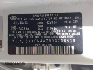 2013 Kia Optima EX с VIN 5XXGN4A79DG238419, выставлен на аукционе IAAI как лот 42484571 с пробегом 168 844 миль миль и . История ставок и продаж доступна на DreamBid. Изображение 9.