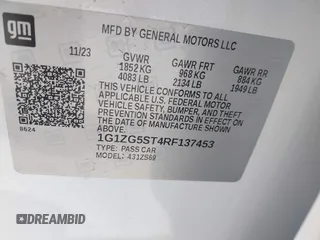 2024 Chevrolet Malibu RS with VIN 1G1ZG5ST4RF137453, listed as a IAAI auction lot 42063825 with 3,155 mi miles and . Bid and sale history available at carsss.com. Image 9.