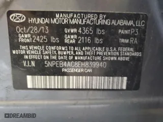 2014 Hyundai Sonata GLS with VIN 5NPEB4AC8EH839940, listed as a Copart auction lot 52439425 with 205,458 mi miles and Salvage Title. Bid and sale history available at carsss.com. Image 13.