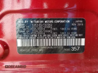 2020 Mitsubishi Outlander ES with VIN JA4AR3AU8LU015270, listed as a Copart auction lot 53287225 with 82,593 mi miles and Salvage title. Bid and sale history available at DreamBid. Image 16.