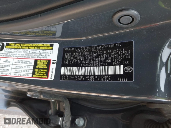 2025 Toyota Camry LE with VIN 4T1DAACK5SU522373, listed as a IAAI auction lot 42094179 with 6,264 mi miles and . Bid and sale history available at DreamBid. Image 9.