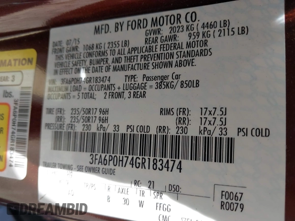 2016 Ford Fusion SE с VIN 3FA6P0H74GR183474, выставлен на аукционе IAAI как лот 42135388 с пробегом 138 005 миль миль и . История ставок и продаж доступна на DreamBid. Изображение 9.