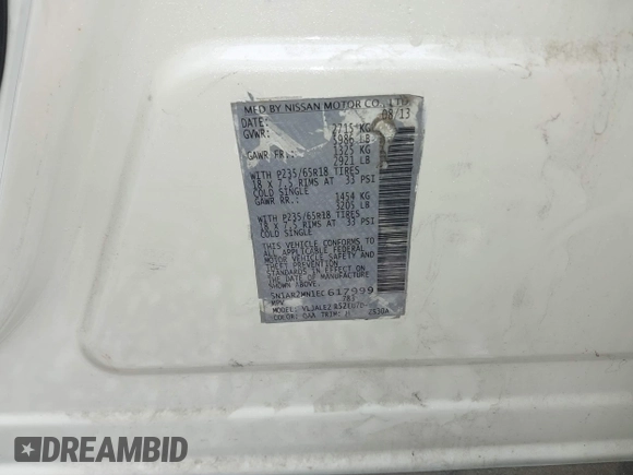 2014 Nissan Pathfinder SL with VIN 5N1AR2MN1EC617999, listed as a IAAI auction lot 42224316 with 93,215 mi miles and . Bid and sale history available at DreamBid. Image 9.