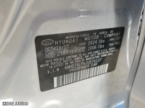 2018 Hyundai Elantra SE with VIN KMHD74LF6JU574127, listed as a Copart auction lot 46001895 with 27,119 mi miles and Salvage Title. Bid and sale history available at carsss.com. Image 13.