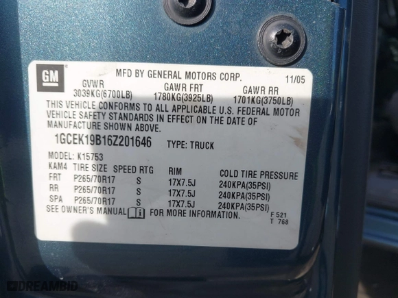 2006 Chevrolet Silverado 1500 LT2 with VIN 1GCEK19B16Z201646, listed as a IAAI auction lot 41867206 with 109,504 mi miles. Bid and sale history available at carsss.com. Image 9.