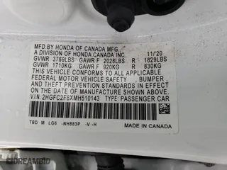 2021 Honda Civic Sedan Sport with VIN 2HGFC2F8XMH510143, listed as a Copart auction lot 44635225 with 49,871 mi miles and Salvage Title. Bid and sale history available at carsss.com. Image 12.