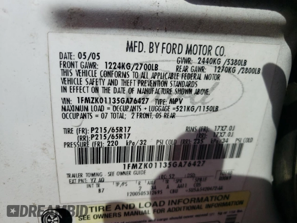 2005 Ford Freestyle SE with VIN 1FMZK01135GA76427, listed as a Copart auction lot 76403954 with 179,355 mi miles and Salvage Title. Bid and sale history available at carsss.com. Image 15.