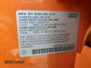 2023 Audi Q3 S line Premium z VIN WA1DECF37P1148165, wystawiony jako Copart lot #60192885 z przebiegiem 27 657 mil mil oraz Szkoda całkowita • Salvage title. Historia ofert i sprzedaży dostępna na DreamBid. Obrazek 13.