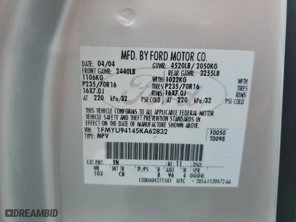2005 Ford Escape Limited with VIN 1FMYU94145KA62832, listed as a Copart auction lot 53104395 with 81,093 mi miles and Clean Title. Bid and sale history available at carsss.com. Image 13.
