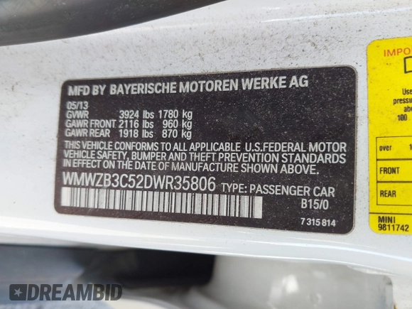 2013 MINI Countryman with VIN WMWZB3C52DWR35806, listed as a IAAI auction lot 42184010 with 93,380 mi miles and . Bid and sale history available at DreamBid. Image 9.