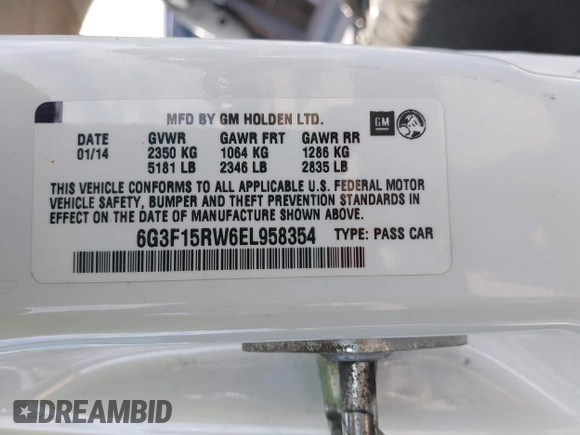 2014 Chevrolet SS with VIN 6G3F15RW6EL958354, listed as a IAAI auction lot 42011918 with Not provided miles and . Bid and sale history available at DreamBid. Image 9.