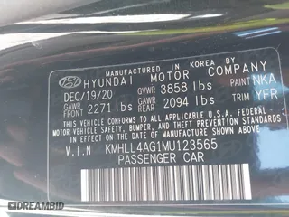 2021 Hyundai Elantra SE with VIN KMHLL4AG1MU123565, listed as a IAAI auction lot 41807345 with 57,240 mi miles. Bid and sale history available at carsss.com. Image 9.