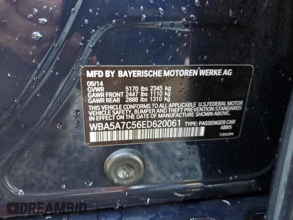 2014 BMW 5 Series 528i xDrive with VIN WBA5A7C56ED620061, listed as a Copart auction lot 48865325 with 120,631 mi miles and Salvage Title. Bid and sale history available at DreamBid. Image 13.