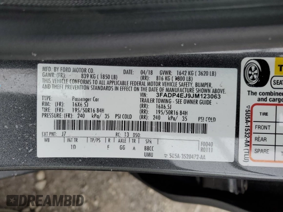 2018 Ford Fiesta SE with VIN 3FADP4EJ9JM123063, listed as a Copart auction lot 46088195 with 48,376 mi miles and Salvage Title. Bid and sale history available at carsss.com. Image 15.