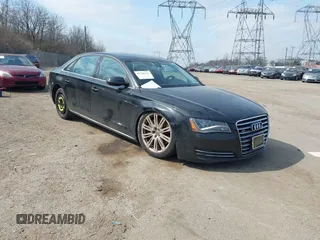 2012 Audi A8 L with VIN WAURVAFD7CN004673, listed as a IAAI auction lot 41768222 with 108,982 mi miles. Bid and sale history available at carsss.com. Image 1.