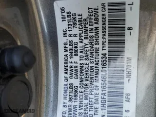 2006 Honda Civic Sdn LX with VIN 1HGFA16546L016534, listed as a Copart auction lot 47618665 with 0 mi miles and Salvage Title. Bid and sale history available at carsss.com. Image 14.