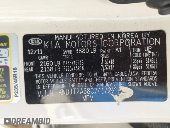 2012 Kia Soul + with VIN KNDJT2A68C7417016, listed as a IAAI auction lot 41984033 with 103,557 mi miles. Bid and sale history available at carsss.com. Image 9.