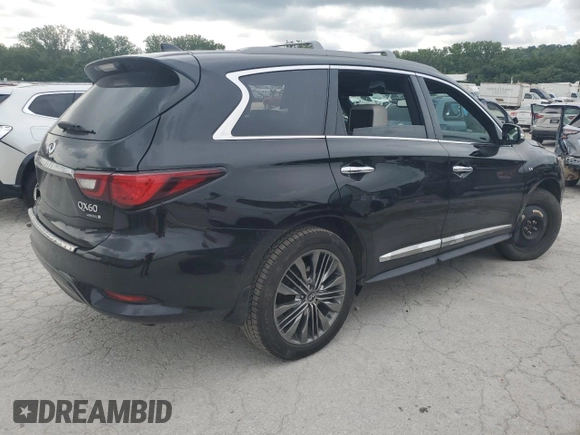 2019 Infiniti QX60 Luxe with VIN 5N1DL0MM2KC510398, listed as a Copart auction lot 60469365 with 130,117 mi miles and Salvage title. Bid and sale history available at DreamBid. Image 3.