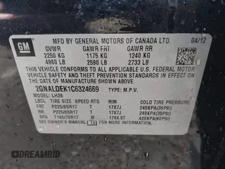 2012 Chevrolet Equinox 1LT z VIN 2GNALDEK1C6324669, wystawiony jako IAAI lot #42213467 z przebiegiem 197 876 mil mil oraz . Historia ofert i sprzedaży dostępna na DreamBid. Obrazek 9.