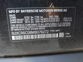 2021 BMW X5 xDrive40i with VIN 5UXCR6C08M9D76272, listed as a IAAI auction lot 41219782 with 56,599 mi miles and . Bid and sale history available at DreamBid. Image 9.