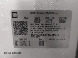 2023 GMC Yukon Denali Ultimate with VIN 1GKS2EKL5PR329276, listed as a IAAI auction lot 41536269 with 38,406 mi miles. Bid and sale history available at carsss.com. Image 9.