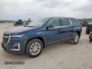2023 Chevrolet Traverse LS z VIN 1GNERFKW4PJ206515, wystawiony jako Copart lot #57884005 z przebiegiem 53 521 mil mil oraz Szkoda całkowita • Salvage title. Historia ofert i sprzedaży dostępna na DreamBid. Obrazek 1.