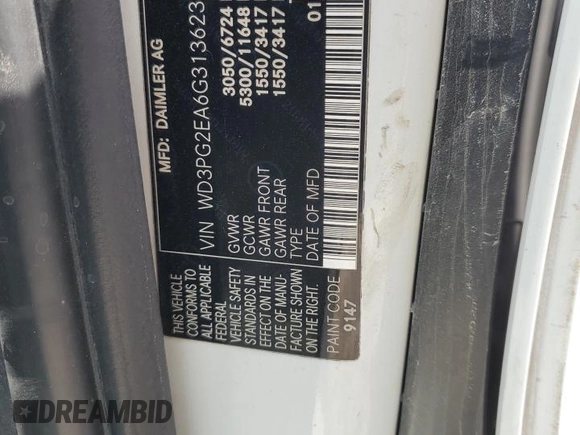 2016 Mercedes-Benz Metris Cargo with VIN WD3PG2EA6G3136238, listed as a Copart auction lot 54874855 with 183,642 mi miles and Salvage title. Bid and sale history available at DreamBid. Image 14.
