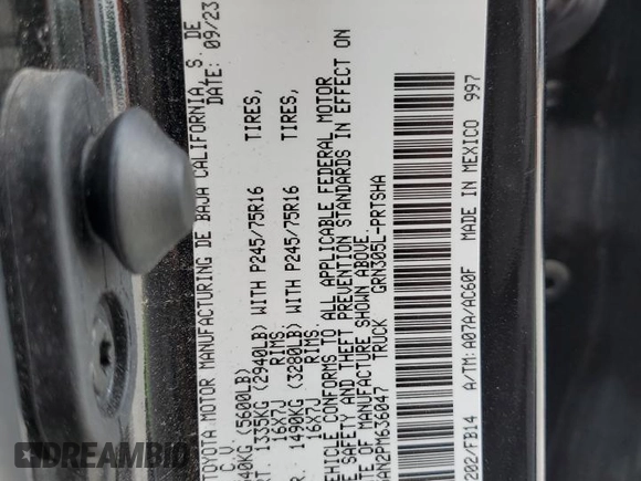2023 Toyota Tacoma SR z VIN 3TMCZ5AN2PM636047, wystawiony jako Copart lot #55174225 z przebiegiem 15 913 mil mil oraz Szkoda całkowita • Salvage title. Historia ofert i sprzedaży dostępna na DreamBid. Obrazek 12.