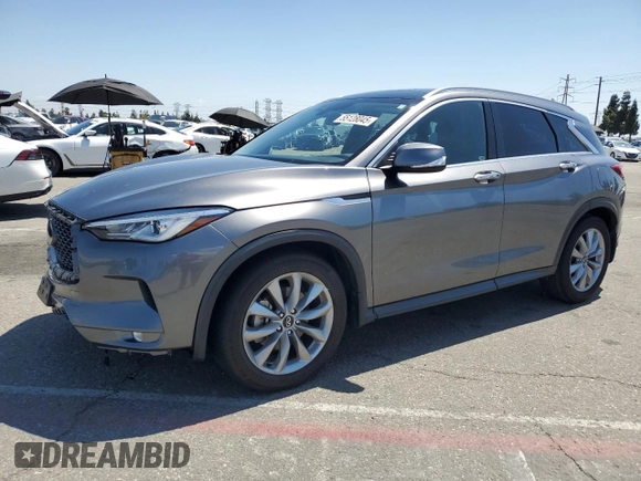 2021 Infiniti QX50 Luxe with VIN 3PCAJ5BA4MF108083, listed as a Copart auction lot 55128045 with 45,572 mi miles and Salvage title. Bid and sale history available at DreamBid. Image 1.