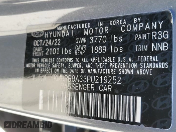 2023 Hyundai Venue SE with VIN KMHRB8A33PU219252, listed as a Copart auction lot 48568895 with 40,941 mi miles and Salvage Title. Bid and sale history available at DreamBid. Image 14.