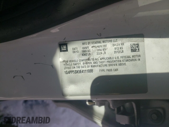 2014 Buick Verano with VIN 1G4PP5SK9E4111888, listed as a Copart auction lot 88733405 with 110,494 mi miles and Salvage Title. Bid and sale history available at carsss.com. Image 13.