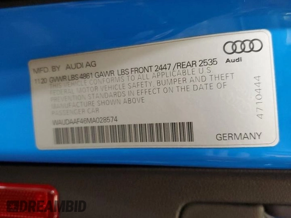 2021 Audi A4 S line Premium with VIN WAUDAAF46MA028574, listed as a Copart auction lot 45110955 with 39,113 mi miles and Salvage Title. Bid and sale history available at DreamBid. Image 13.