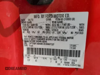 2012 Ford F-350 XL with VIN 1FTBF3B68CEB86727, listed as a Copart auction lot 47553045 with 119,933 mi miles and Clean Title. Bid and sale history available at DreamBid. Image 12.