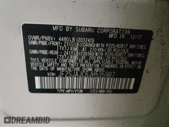 2018 Subaru Forester Limited with VIN JF2SJAJC6JH535987, listed as a Copart auction lot 72273272 with 36,966 mi miles. Bid and sale history available at carsss.com. Image 14.