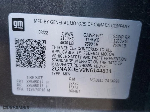 2022 Chevrolet Equinox LT with VIN 2GNAXUEV2N6144814, listed as a Copart auction lot 44556425 with 52,745 mi miles and Salvage Title. Bid and sale history available at carsss.com. Image 13.