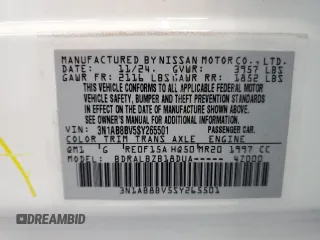 2025 Nissan Sentra S z VIN 3N1AB8BV5SY265501, wystawiony jako Copart lot #57287125 z przebiegiem 613 mil mil oraz Nie do naprawy • Non repairable. Historia ofert i sprzedaży dostępna na DreamBid. Obrazek 12.