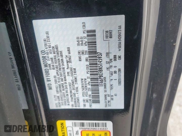 2022 Ford Mustang GT with VIN 1FA6P8CF8N5145937, listed as a Copart auction lot 51089885 with 21,948 mi miles and Salvage title. Bid and sale history available at DreamBid. Image 12.