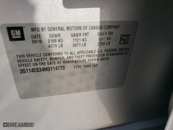 2017 Chevrolet Impala Premier with VIN 2G1145S34H9114770, listed as a Copart auction lot 69519464 with 140,457 mi miles and Salvage Title. Bid and sale history available at carsss.com. Image 12.