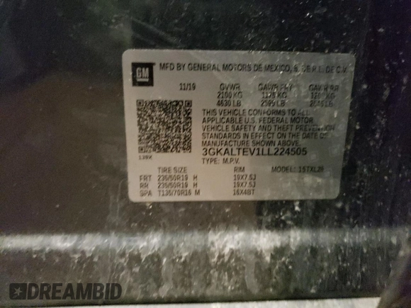 2020 GMC Terrain SLE with VIN 3GKALTEV1LL224505, listed as a Copart auction lot 59226095 with 99,204 mi miles and Non repairable. Bid and sale history available at DreamBid. Image 13.