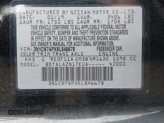2019 Nissan Versa SV with VIN 3N1CN7APXKL846678, listed as a IAAI auction lot 42185136 with 117,807 mi miles and . Bid and sale history available at DreamBid. Image 9.