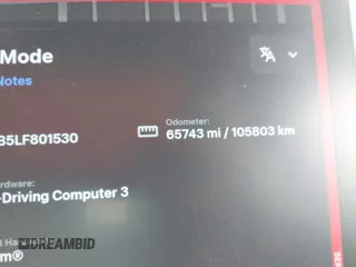 2020 Tesla Model 3 Long Range with VIN 5YJ3E1EB5LF801530, listed as a IAAI auction lot 41682050 with 65,743 mi miles. Bid and sale history available at carsss.com. Image 7.