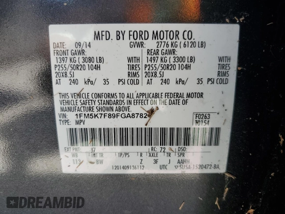 2015 Ford Explorer Limited z VIN 1FM5K7F89FGA87821, wystawiony jako Copart lot #52499855 z przebiegiem Nie podano mil oraz Nie do naprawy • Non repairable. Historia ofert i sprzedaży dostępna na DreamBid. Obrazek 13.