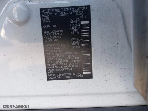 2016 Nissan Rogue S with VIN KNMAT2MV7GP736514, listed as a IAAI auction lot 41901246 with 80,732 mi miles. Bid and sale history available at carsss.com. Image 9.