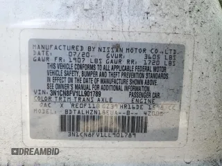 2020 Nissan Versa SR with VIN 3N1CN8FV1LL901789, listed as a Copart auction lot 84638954 with 41,461 mi miles and Salvage Title. Bid and sale history available at DreamBid. Image 12.