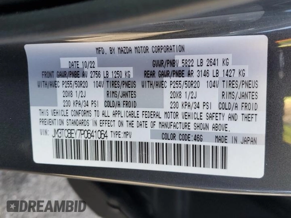 2023 Mazda CX-9 Signature with VIN JM3TCBEY7P0641064, listed as a Copart auction lot 86751364 with 43,144 mi miles and Salvage title. Bid and sale history available at DreamBid. Image 13.